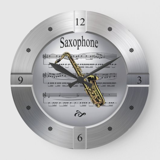 Saxophone ~ Sheet Music ~ Brushed Silver Color ~ Grote Klok (Voorkant)