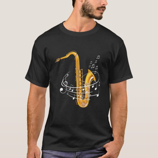 Saxophone Sheet Notes Saxophone Reed Woodwing Jazz T-shirt (Voorkant)