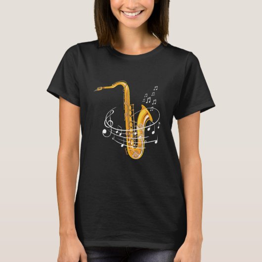 Saxophone Sheet Notes Saxophone Reed Woodwing Jazz T-shirt (Voorkant)
