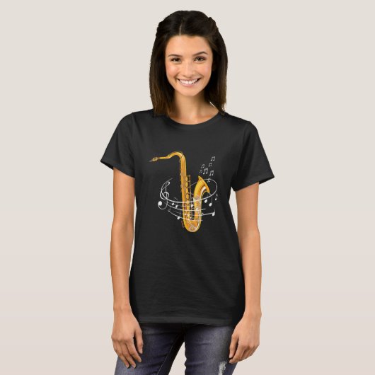 Saxophone Sheet Notes Saxophone Reed Woodwing Jazz T-shirt (Voorkant volledig)