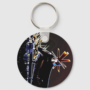 Saxophone Silhouette met sterren op zwart Sleutelhanger