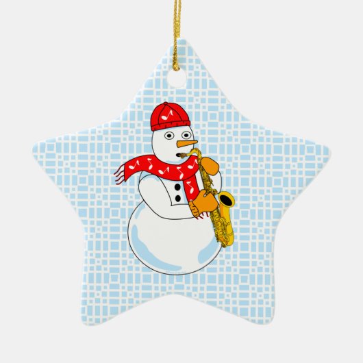Saxophone Snowman Keramisch Ornament (Voorkant)
