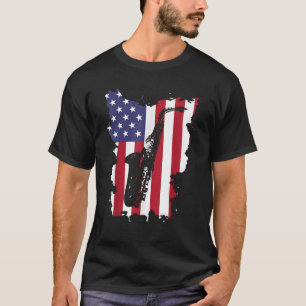 Saxophone Teacher USA Flag America 4 juli mur. T-shirt