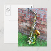 Saxophone tegen brrick briefkaart (Voorkant / Achterkant)