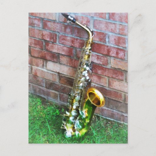 Saxophone tegen brrick briefkaart (Voorkant)