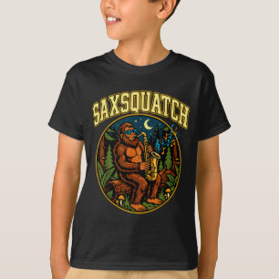 Saxsquatch Bigfoot Saxofoonspeler Jazz Muziek Hum T-shirt