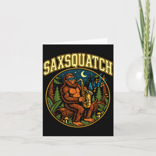 Saxsquatch Bigfoot Saxophone Player Jazz Music Hum Kaart (Voorkant)