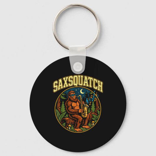 Saxsquatch Bigfoot Saxophone Player Jazz Music Hum Sleutelhanger (Voorkant)