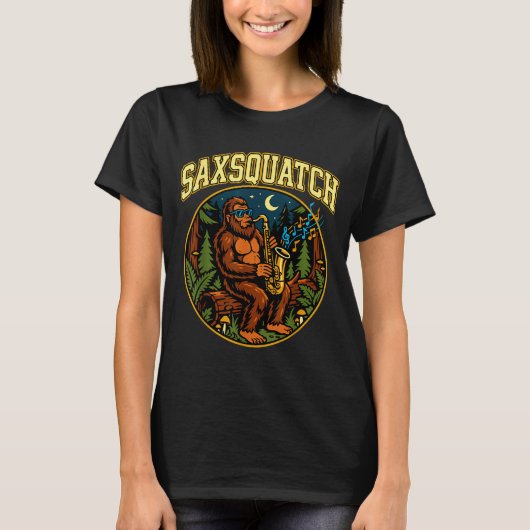 Saxsquatch Bigfoot Saxophone Player Jazz Music Hum T-shirt (Voorkant)