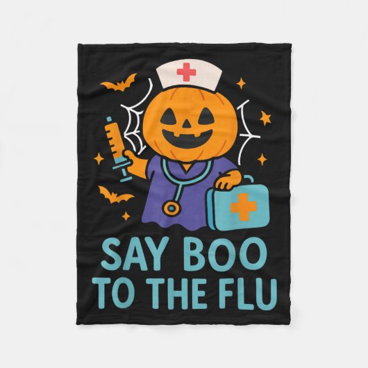 Say Boo To The Flu Nurse Halloween Vaccine Pumpkin Fleece Deken (Voorkant)