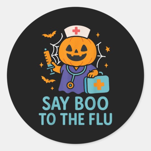 Say Boo To The Flu Nurse Halloween Vaccine Pumpkin Ronde Sticker (Voorkant)