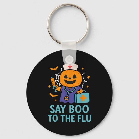 Say Boo To The Flu Nurse Halloween Vaccine Pumpkin Sleutelhanger (Voorkant)