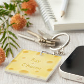 "Say Cheese" Mooie Gele Kaasplak Aangepaste Sleutelhanger (Voorkant Rechts)