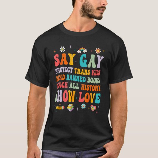 Say Gay Bescherm Trans Kinder Lees verboden boeken T-shirt (Voorkant)