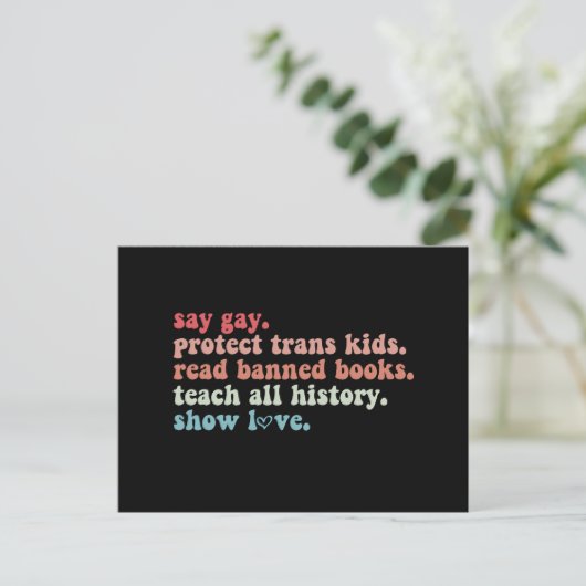 Say Gay Protect Trans Kinder Lees verboden boeken  Briefkaart (Staand voorkant)