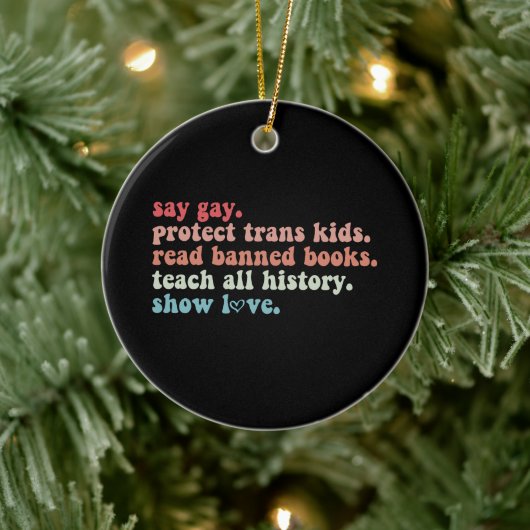 Say Gay Protect Trans Kinder Lees verboden boeken  Keramisch Ornament (Boom)