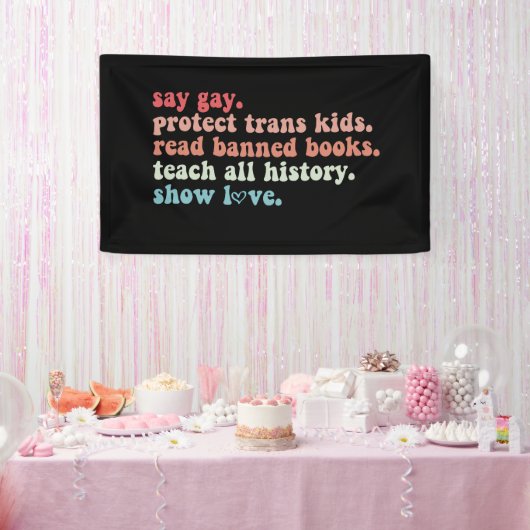Say Gay Protect Trans Kinder Lees verboden boeken Spandoek (Feest)