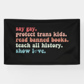 Say Gay Protect Trans Kinder Lees verboden boeken Spandoek (Horizontaal)