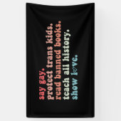 Say Gay Protect Trans Kinder Lees verboden boeken Spandoek (Verticaal)