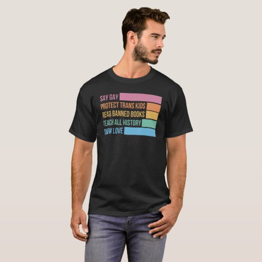 Say Gay Protect Trans Kinder Lees verboden boeken  T-shirt (Voorkant volledig)