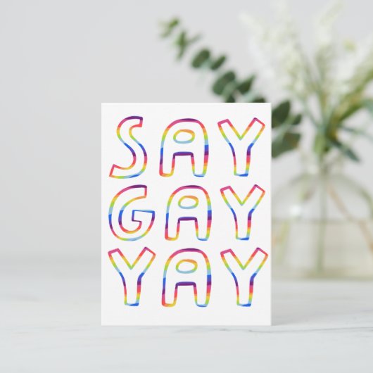 SAY GAY YAY Colorful Rainbow Briefkaart (Staand voorkant)