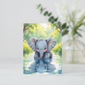 Say Hi with this cute Elephant Themed Briefkaart (Staand voorkant)