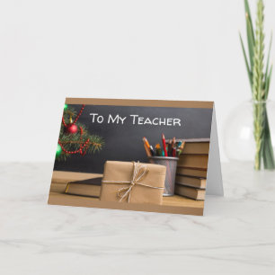 SAY MERRY CHRISTMAS TEACHER W/CHALKBOARD KAART