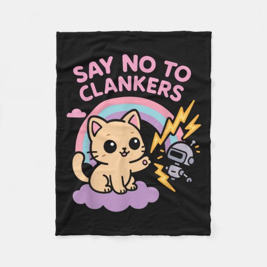 Say No To Clankers Anti Ai Robots Cute Kitten Rain Fleece Deken (Voorkant)