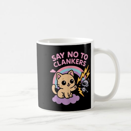 Say No To Clankers Anti Ai Robots Cute Kitten Rain Koffiemok (Rechts)
