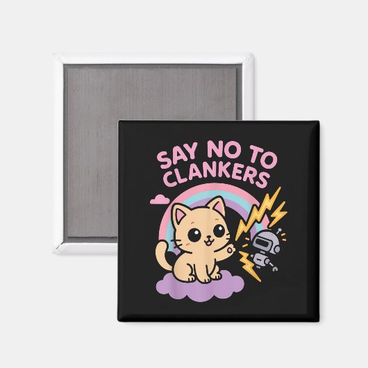 Say No To Clankers Anti Ai Robots Cute Kitten Rain Magneet (Voorkant / Achterkant)