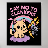 Say No To Clankers Anti Ai Robots Cute Kitten Rain Poster (Voorkant)