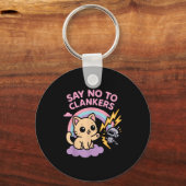 Say No To Clankers Anti Ai Robots Cute Kitten Rain Sleutelhanger (Voorkant)
