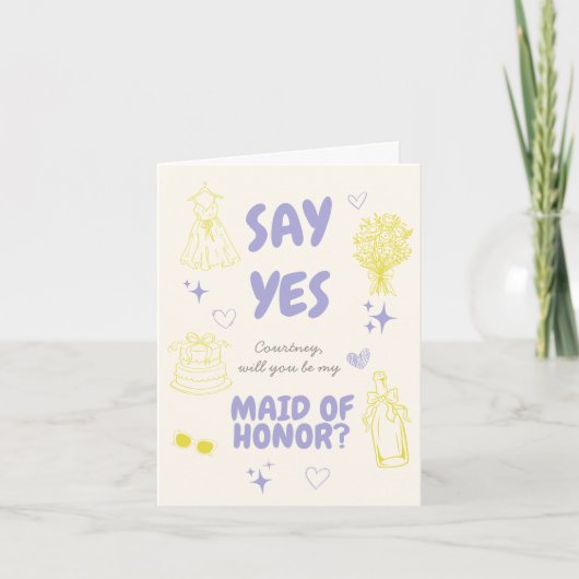 Say Yes Lavender + Yellow Doodle Proposal Kaart (Voorkant)