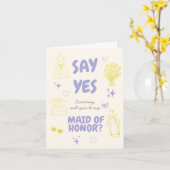Say Yes Lavender + Yellow Doodle Proposal Kaart (Gele Bloem)