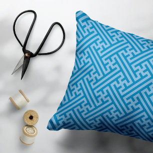 Sayagata patroon, Japans, Blauw en Baby Blauw Accent Kussen