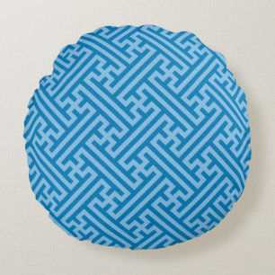 Sayagata patroon, Japans, Blauw en Baby Blauw Rond Kussen