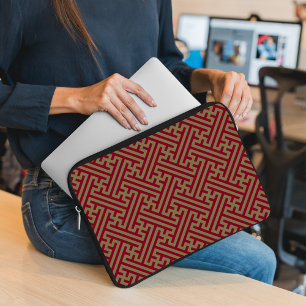 Sayagata patroon, Japans, Bourgogne en Goud Laptop Sleeve
