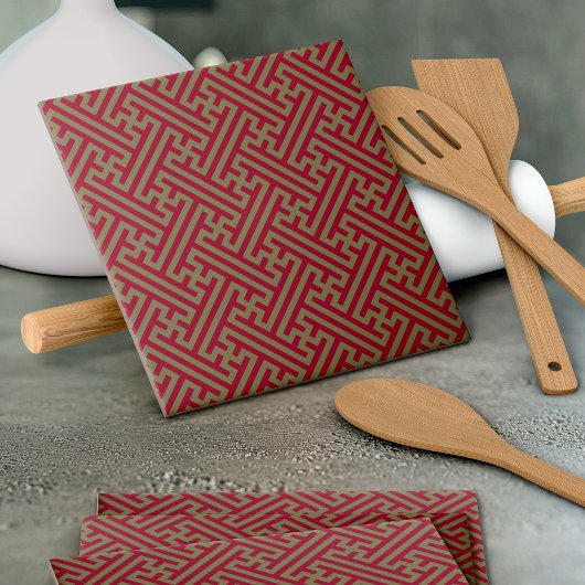 Sayagata patroon, Japans, Bourgogne en Goud Tegeltje