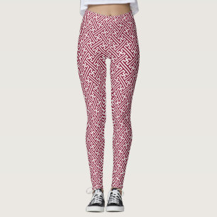 Sayagata patroon, Japans, Bourgondië en Wit  Leggings
