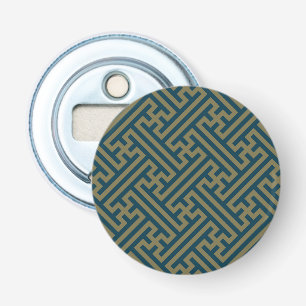 Sayagata patroon, Japans, Goud en Marine Blauw Button Flesopener