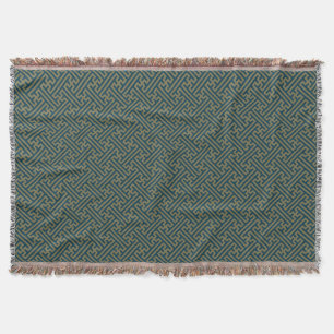 Sayagata patroon, Japans, Goud en Marine Blauw Deken