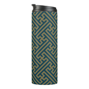 Sayagata patroon, Japans, Goud en Marine Blauw Thermosbeker