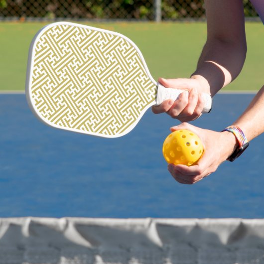Sayagata patroon, Japans, Goud en Wit Pickleball Paddle (Insitu)