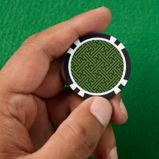Sayagata patroon, Japans, Groen en Goud Poker Chips (Hand)