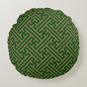 Sayagata patroon, Japans, Groen en Goud Rond Kussen