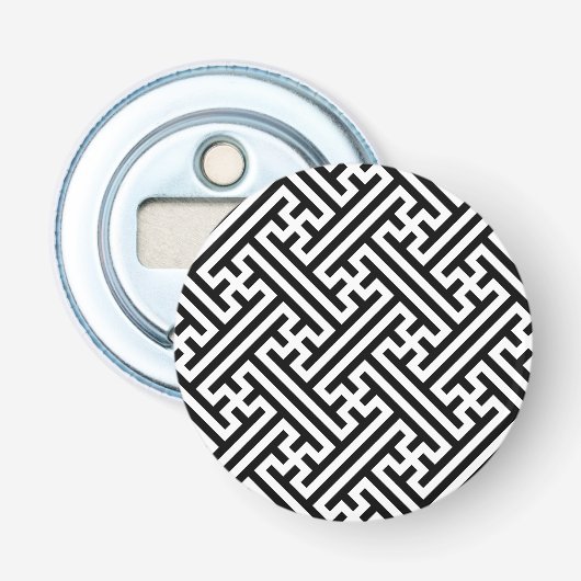 Sayagata patroon, Japans, Zwart en Wit Button Flesopener (Voorkant)
