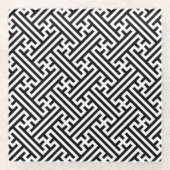 Sayagata patroon, Japans, Zwart en Wit Glazen Onderzetter (Voorkant)