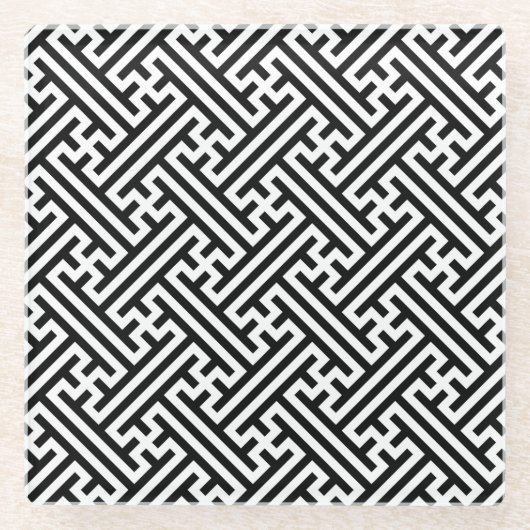 Sayagata patroon, Japans, Zwart en Wit Glazen Onderzetter (Voorkant)