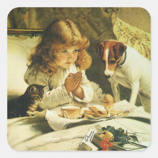 Saying Our Prayers, Suspense Charles Burton Barber Vierkante Sticker (Voorkant)