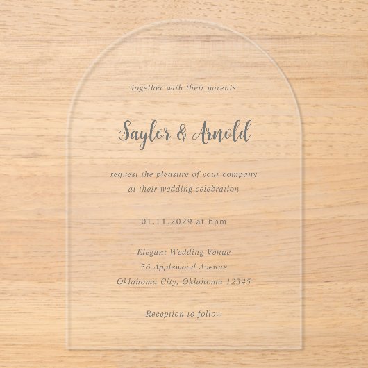 Saylor Modern Wedding Acryl Uitnodigingen (Voorkant)